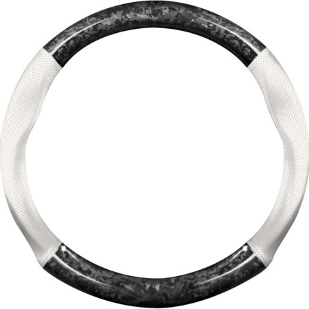 Car Steering Wheel Sleeve, Round Forged Carbon Fiber and Leather Material Steering Wheel Sleeve, 37-38cm/14.5-15inch, Non-Slip, Soft, Breathable, Sports Style