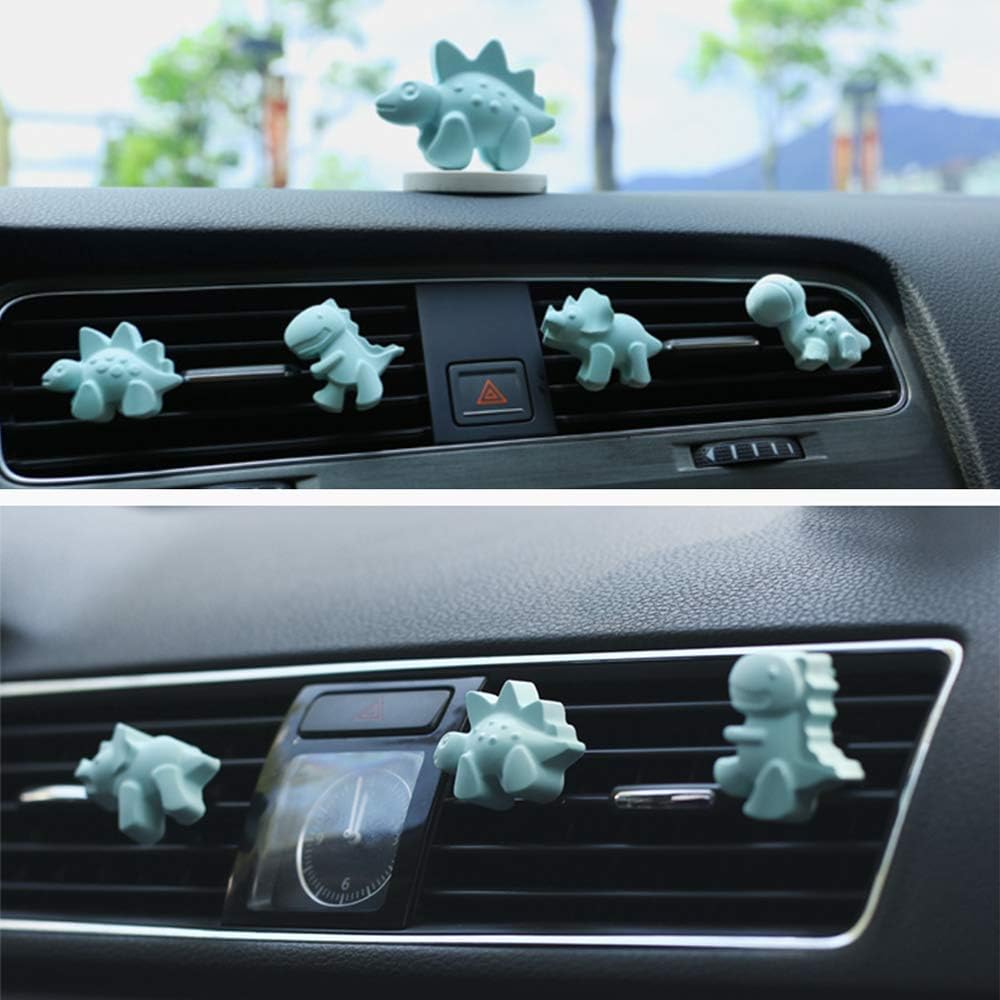 Ceramic Stone Aroma Diffuser Luxury Car Charm Interior Air Vent Decorations Clip Dashboard Ornaments - Super Dinosaurs Series (Green, 2 in 1) - Image 2