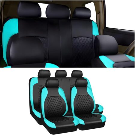 Pack of 9 Car Seat Covers, Car Seat Cover, PU Leather, Car Seat Covers for Front Seats and Rear Seats, Universal Car Interior Set for Most Cars, Saloons (Teal)