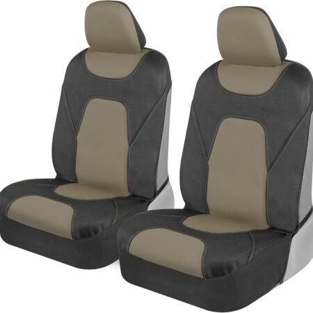 Car Seat Covers for Front Seats, Beige – Two-Tone Waterproof Seat Covers for Cars, Neoprene Front Seat Cover Set, Interior Covers for Auto Truck Van SUV