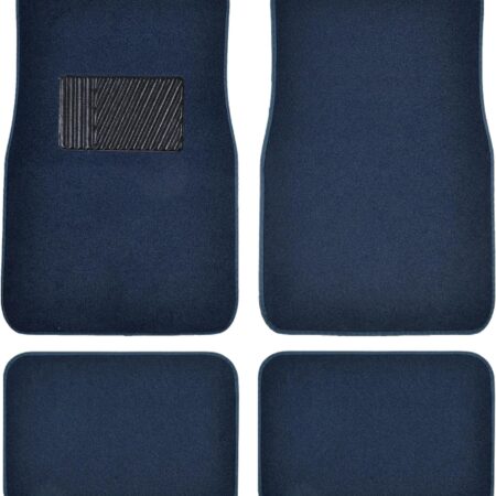 Premium Blue Carpet Floor Mats for Cars - Universal Fit Interior 4-Piece Car Mats Full Set with Vinyl Heel Pad Protector - Cute Car Accessories Interior Floor Covers for SUVs & Trucks