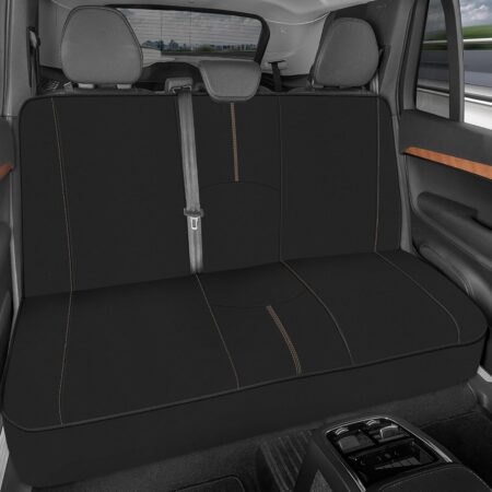 Waterproof Rear Bench Car Seat Cover, Beige Stitching – Split Bench Rear Seat Protector with Neoprene Padding, Back Seat Cover for Kids & Dogs, Car Interior Covers