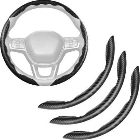 3 Pcs Carbon Fiber Car Steering Wheel Cover, Anti-Skid & Scratch-Proof,Segmented, Butterfly Thin Steering Wheel Cover Men/Women Universal Fit 14.5"-16" Wheel Covers for Cars/Truck/SUV