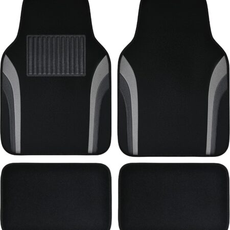 Leather Waterproof Sporty Car Floor Mats Carpet,Universal Automotive Floor Mat Fit for Sedans, Cars, Mid Trucks, Vans, SUV, Set of 4 (Black and Gray)