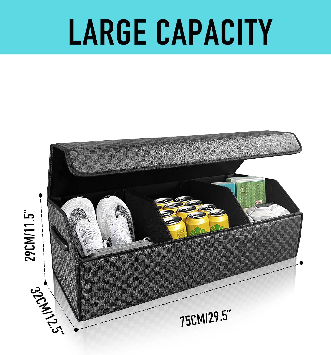 Car Organizers and Storage - Trunk Organizer for Suv Car,Car Trunk Leather Storage Box,Extra Large,Magnetic Lid,Collapsible and Adjustable - Image 2